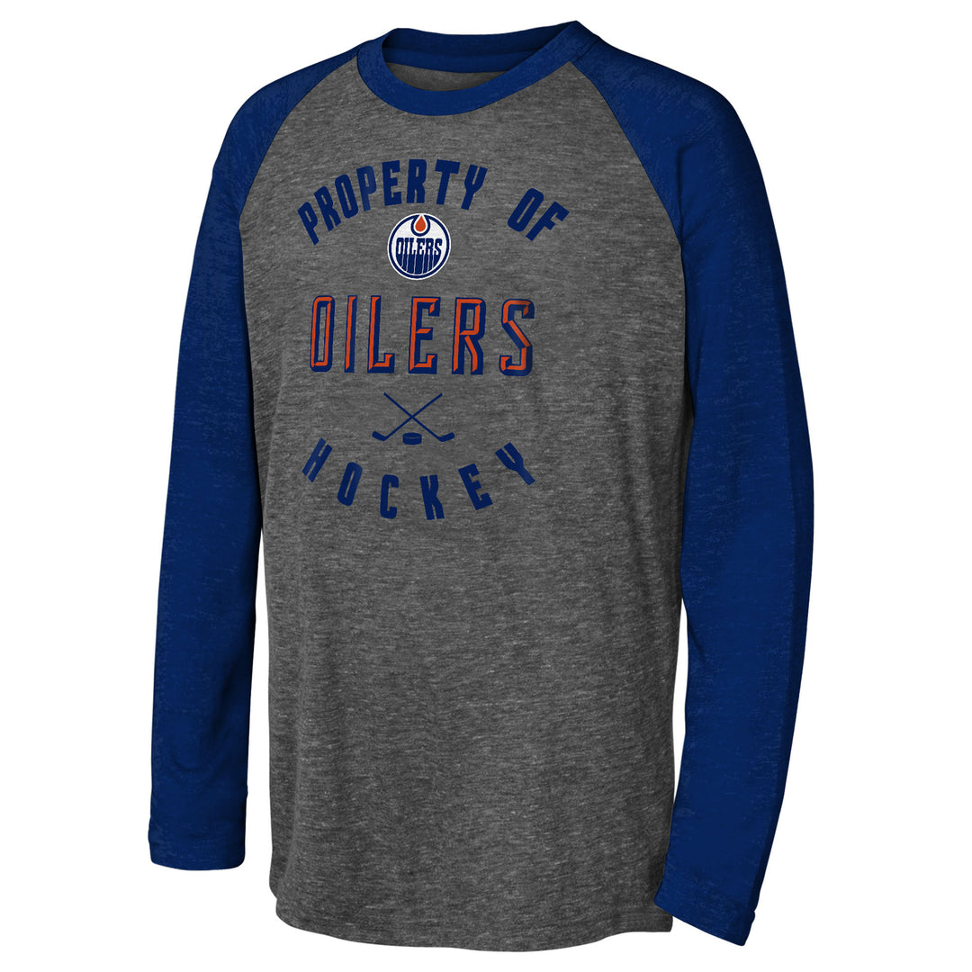 Edmonton Oilers Youth Outerstuff Beveled Raglan Grey Long Sleeve Shirt