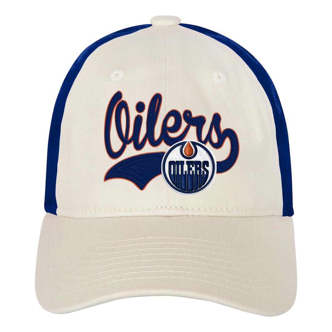 Edmonton Oilers Youth Outerstuff Cream & Blue Home Grown Slouch Adjustable Hat
