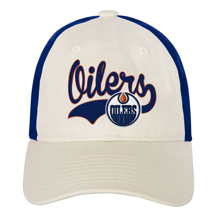 Edmonton Oilers Youth Outerstuff Cream & Blue Home Grown Slouch Adjustable Hat
