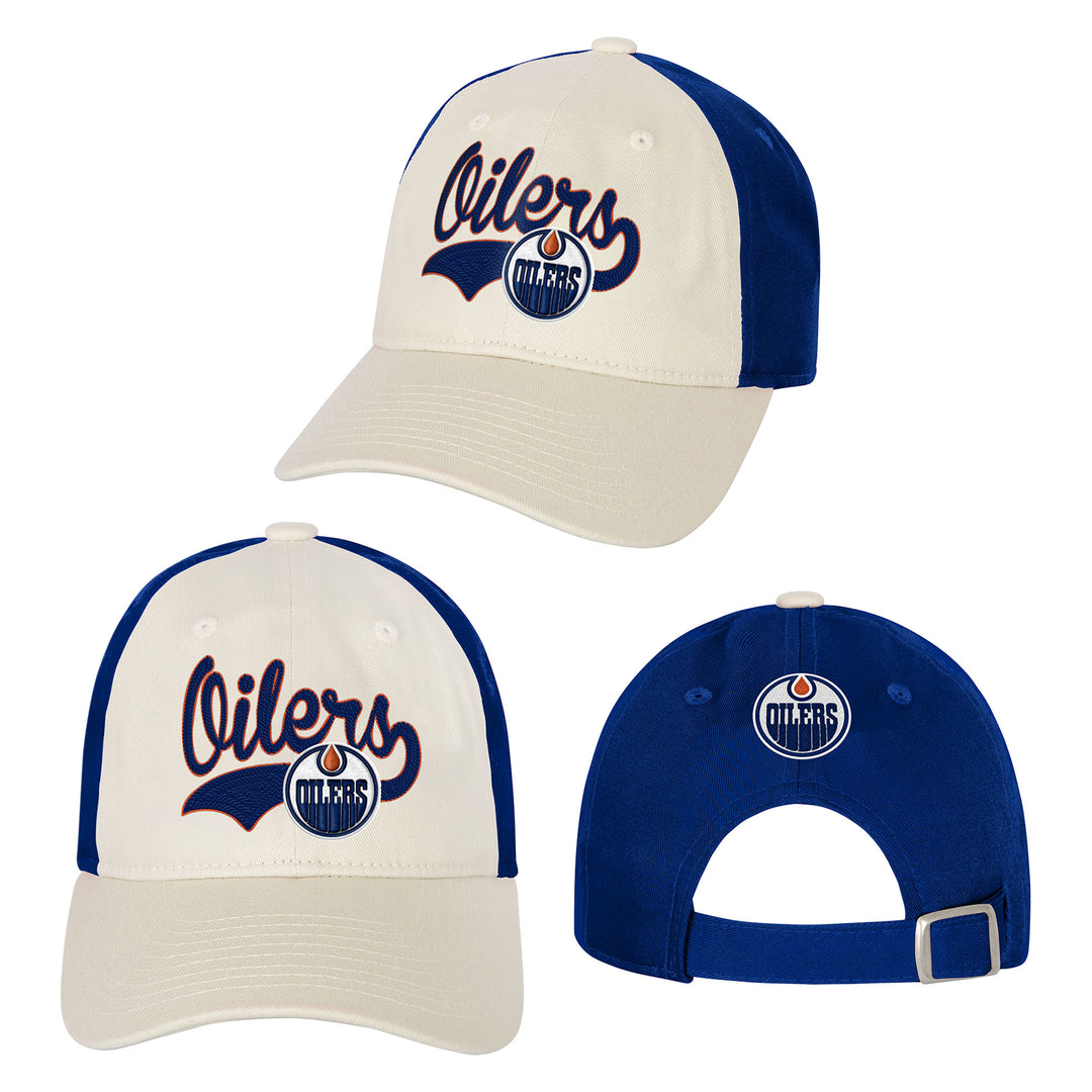 Edmonton Oilers Youth Outerstuff Cream & Blue Home Grown Slouch Adjustable Hat