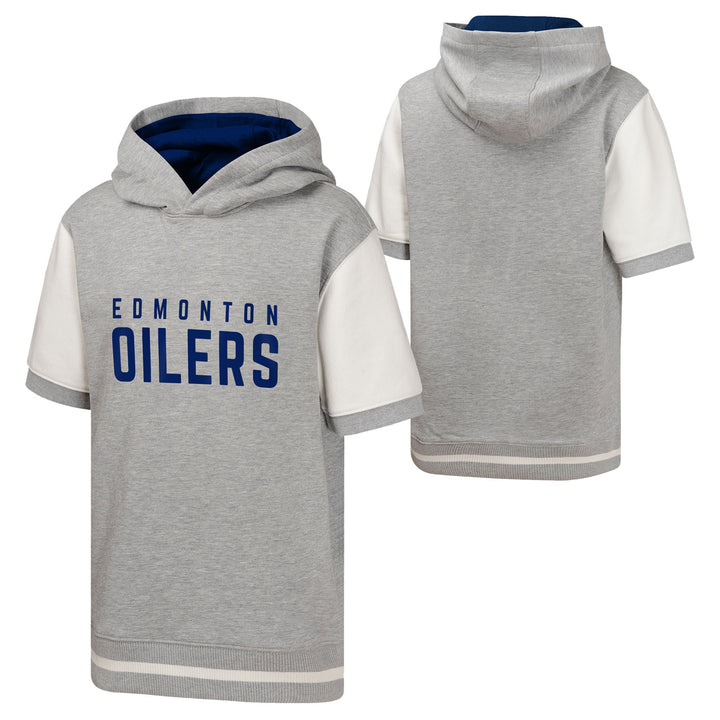 Edmonton Oilers Youth Outerstuff Grey Line Up Short Sleeve Hoodie