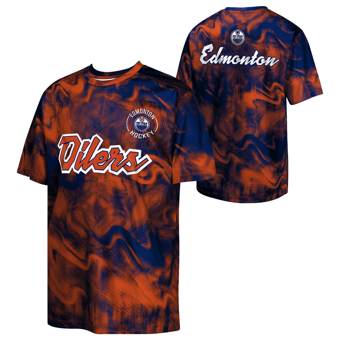 Edmonton Oilers Youth Outerstuff Hands Off Blue & Orange Sublimation Top