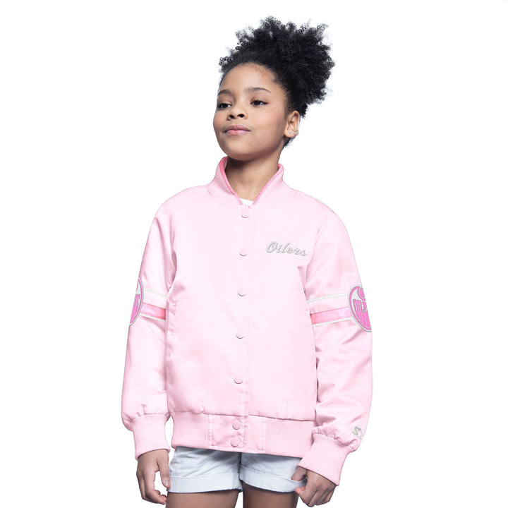 Edmonton Oilers Youth Starter Pink Arena Button Up Jacket
