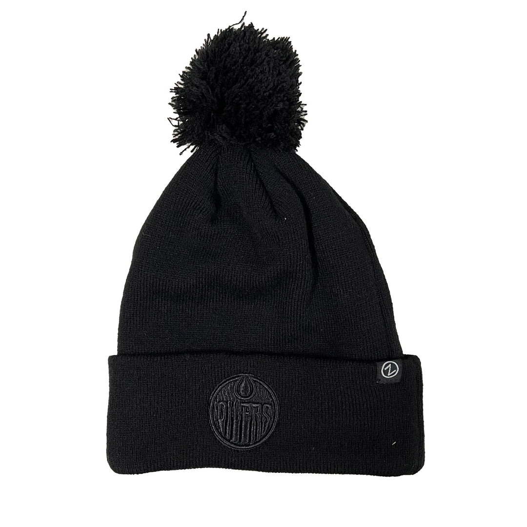 Edmonton Oilers Zephyr Black Knit Tonal Logo Toque w/ Pom