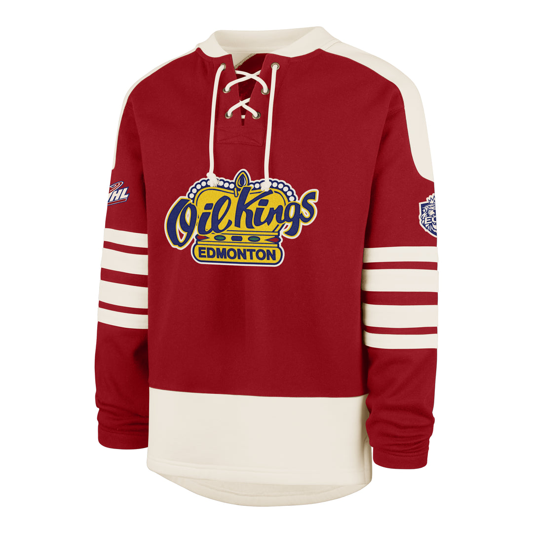 Edmonton Oil Kings '47 Red Golden Age Eternal Lacer Crewneck Sweatshirt