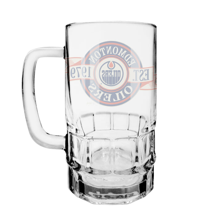 Edmonton Oilers 18 oz Banner Logo Beer Stein Glass Mug