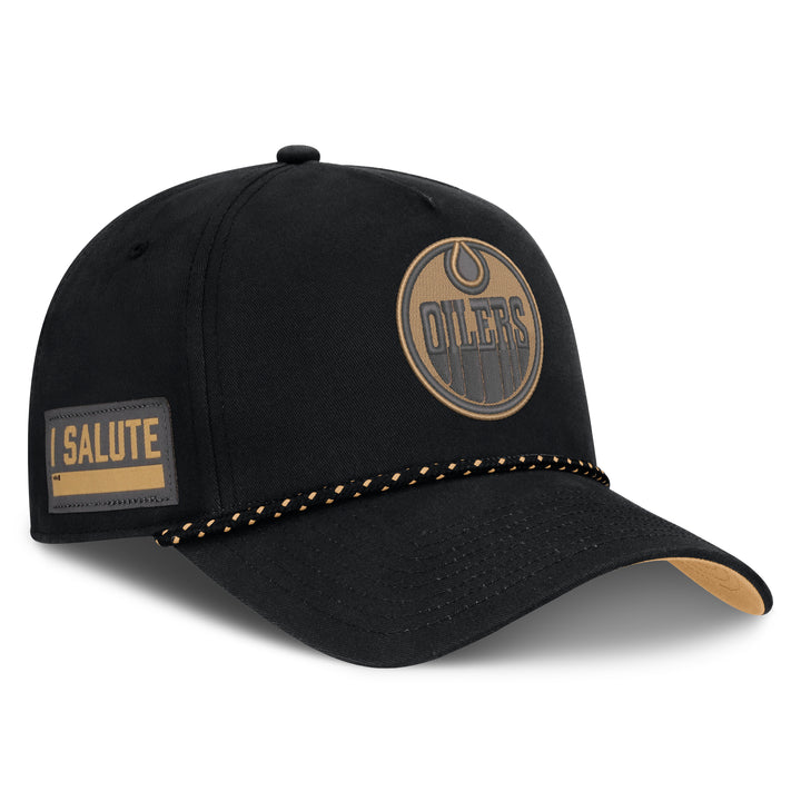 Edmonton Oilers 2025-26 Fanatics Black Authentic Pro Military Appreciation Night Snapback Hat
