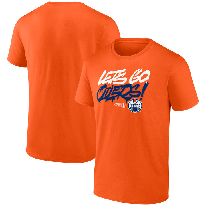 Edmonton Oilers 2025 Stanley Cup Playoffs Orange "Let's Go Oilers" Slogan T-Shirt