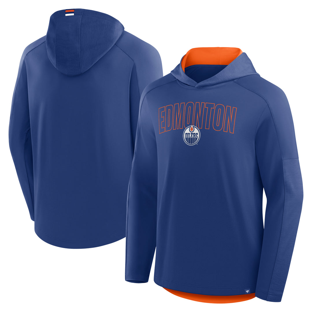 Edmonton Oilers Fanatics Blue Poly Hooded Long Sleeve Shirt