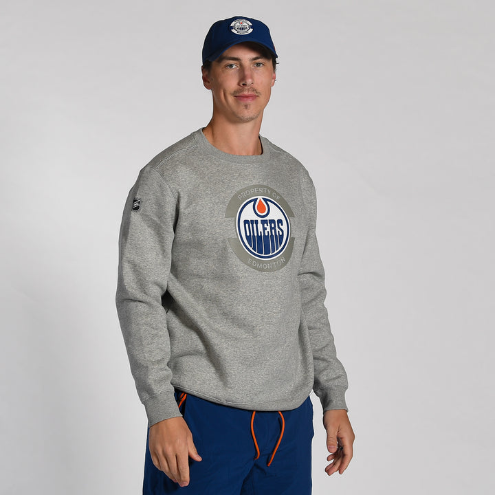 Edmonton Oilers Fanatics Cotton Fleece Grey Crewneck Sweatshirt