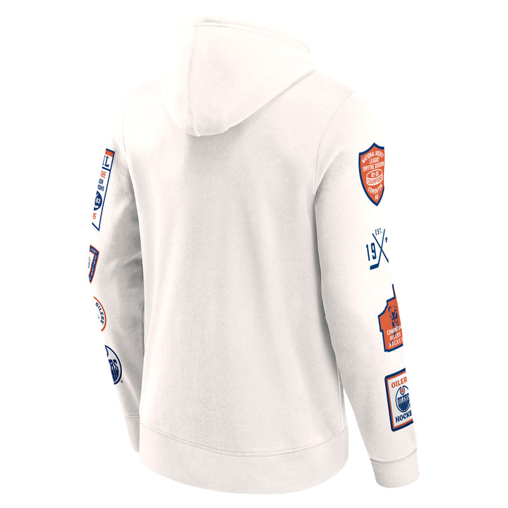 Edmonton Oilers Fanatics Heritage Letterman Cream Hoodie