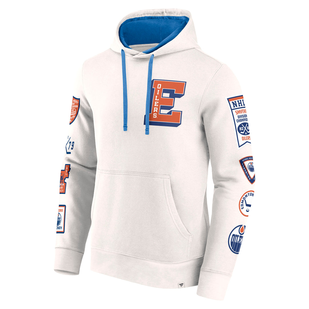 Edmonton Oilers Fanatics Heritage Letterman Cream Hoodie