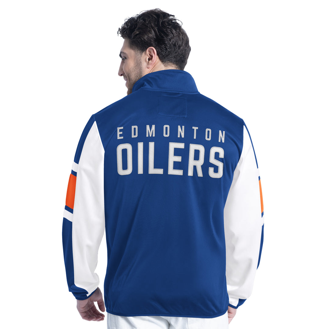 Edmonton Oilers G-III Royal & White Back Field Track Full-Zip Jacket