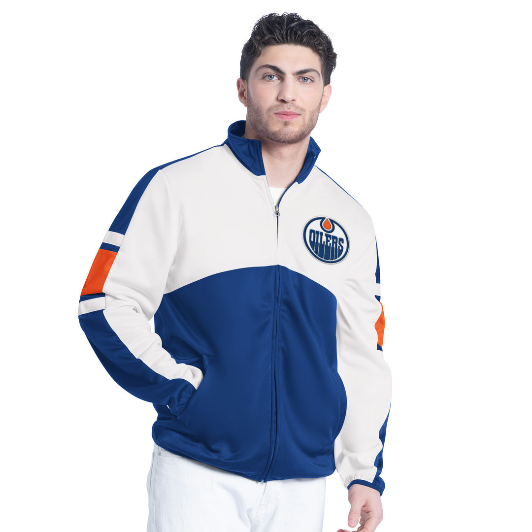 Edmonton Oilers G-III Royal & White Back Field Track Full-Zip Jacket