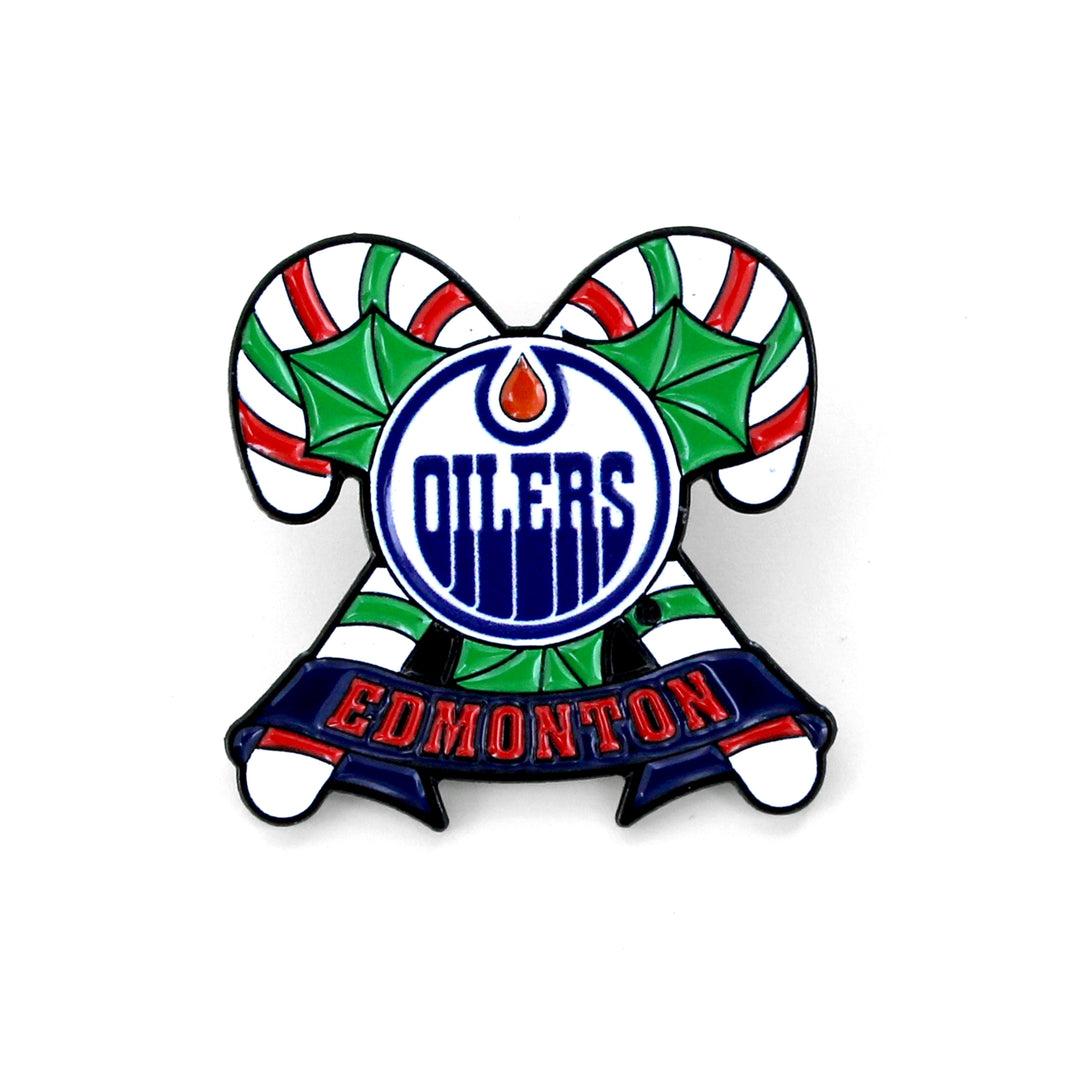 Edmonton Oilers Holiday Candy Cane Lapel Pin