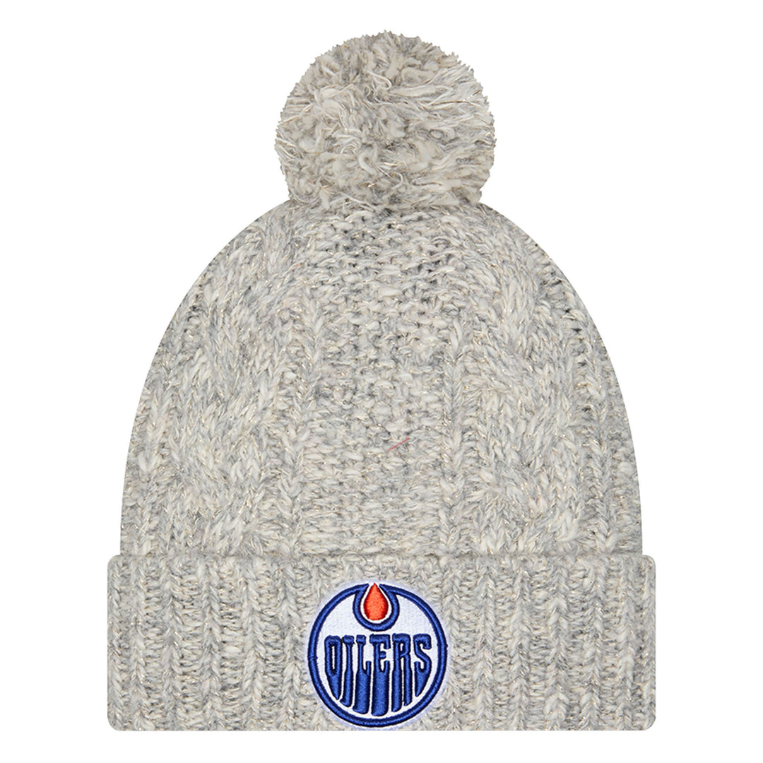 Edmonton Oilers Kids New Era Grey Shimmer Cuff Knit Toque w/Pom