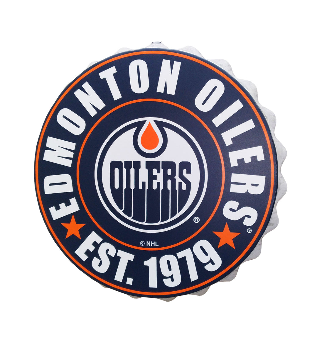 Edmonton Oilers Navy Bottle Cap 14" X 14" Sign