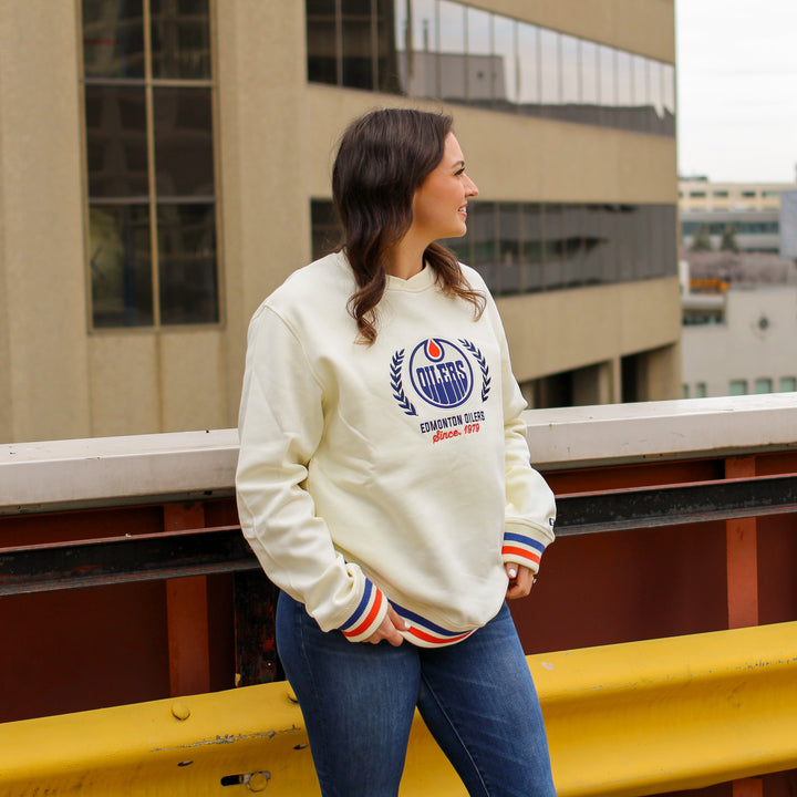 Edmonton Oilers New Era 1923 Throwback Cream Crewneck Sweatshirt