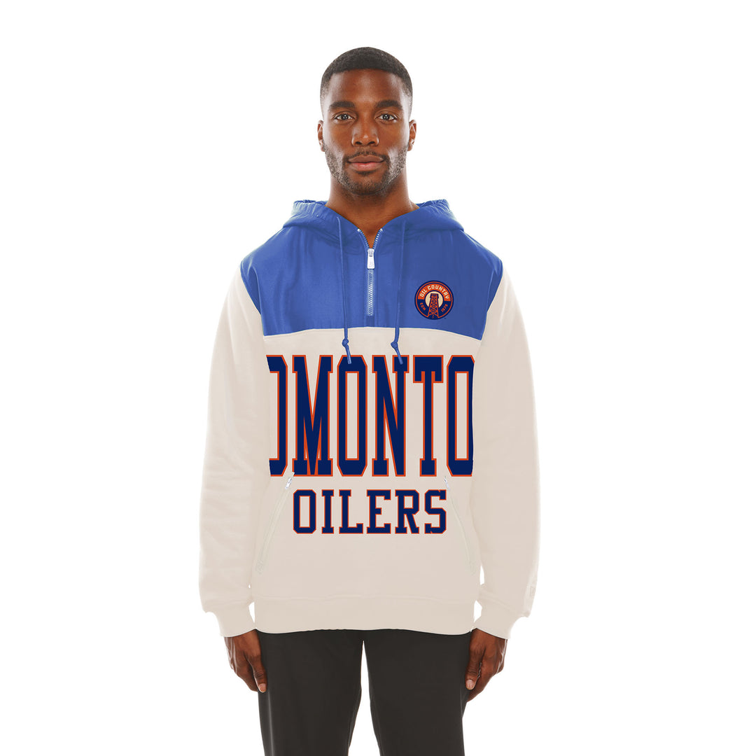 Edmonton Oilers New Era Alternate Logo Cream Hooded Half-Zip