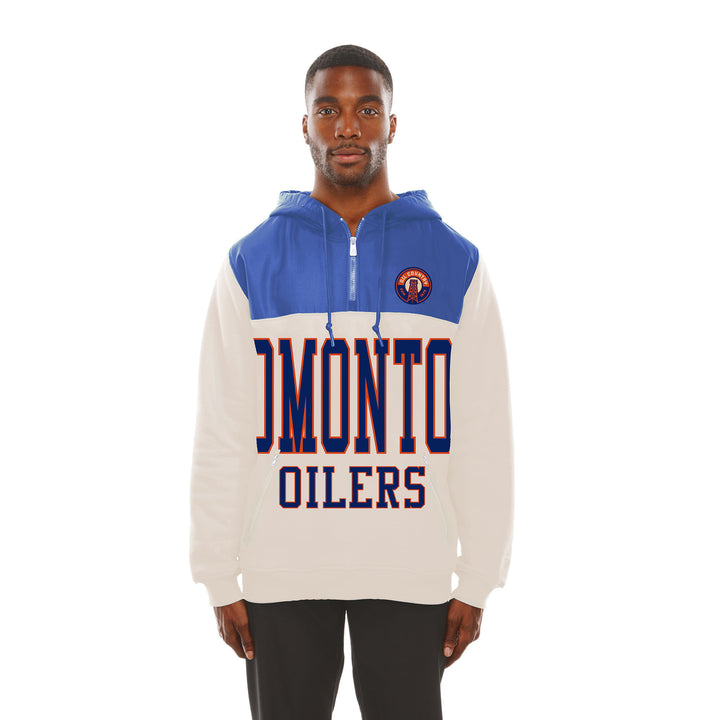 Edmonton Oilers New Era Alternate Logo Cream Hooded Half-Zip