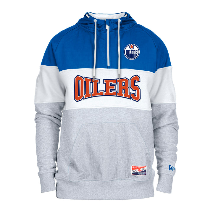 Edmonton Oilers New Era Throwback Grey Striped Half-Zip Hoodie