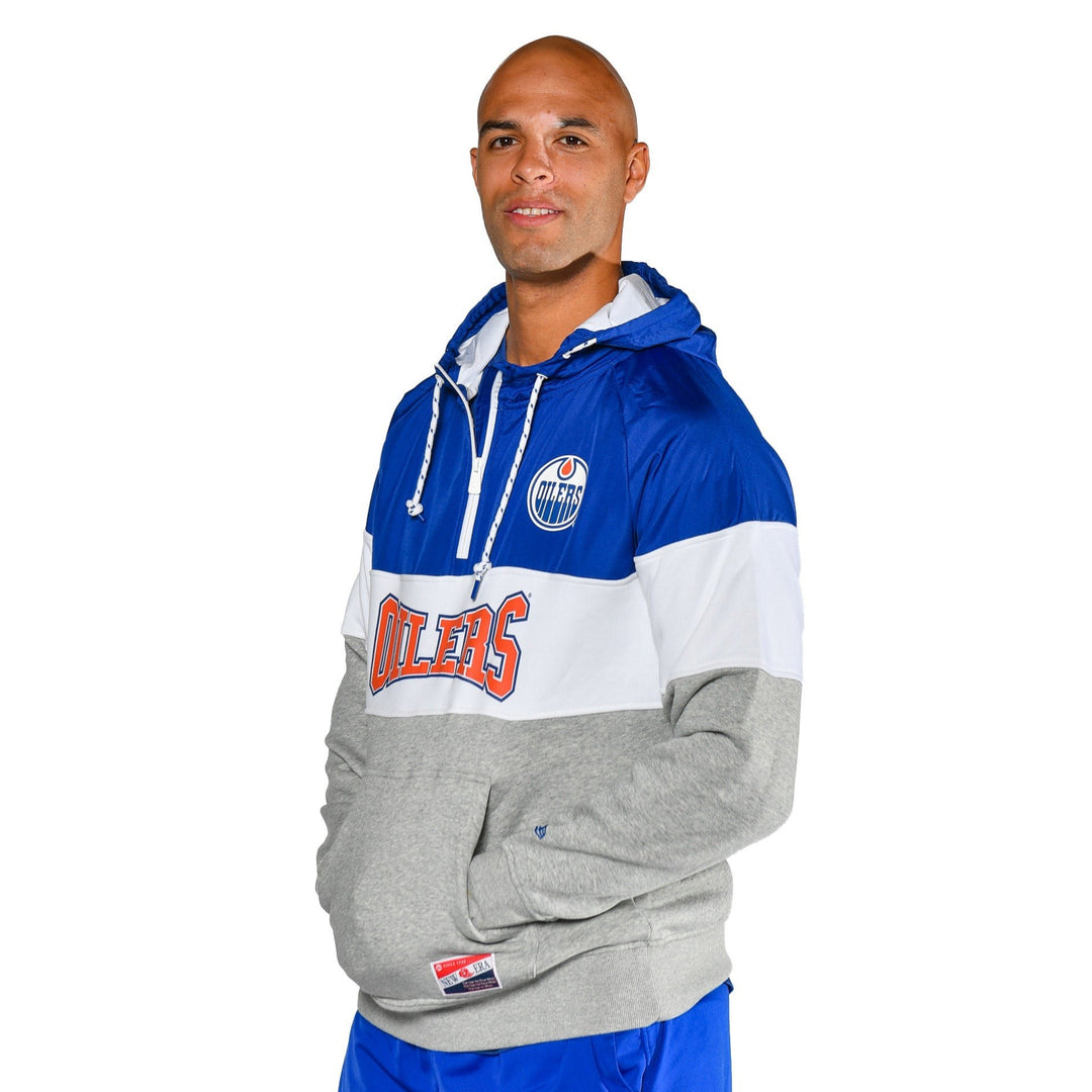 Edmonton Oilers New Era Throwback Grey Striped Half-Zip Hoodie