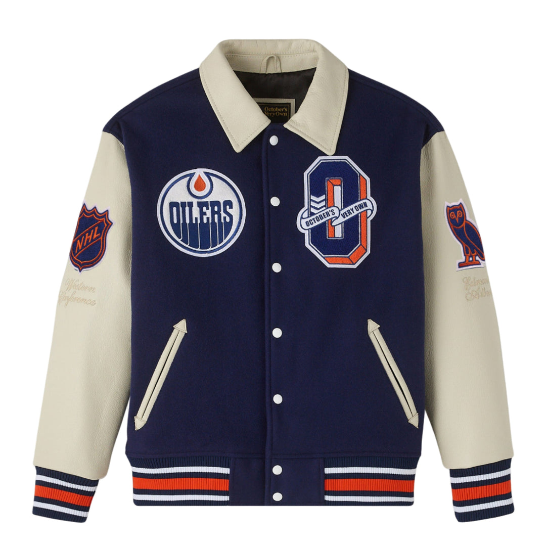 Edmonton Oilers October's Very Own OVO x NHL Blue Varsity Jacket