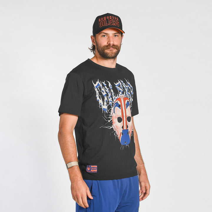 Edmonton Oilers Sport Design Sweden Black Goalie Mask Relaxed Fit T-Shirt