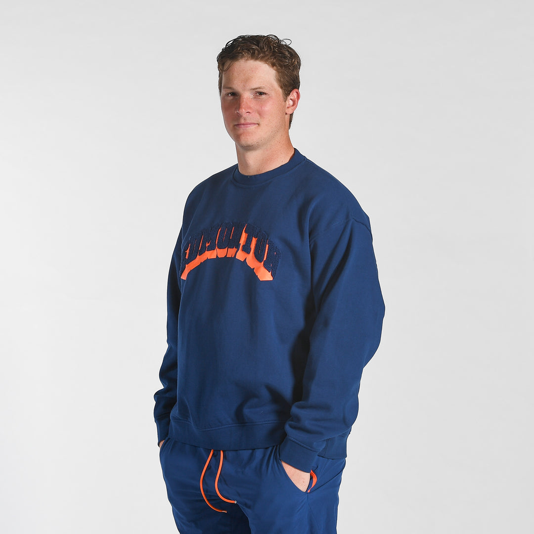 Edmonton Oilers Sport Design Sweden Blue Drop Shadow Relaxed Crewneck Sweatshirt