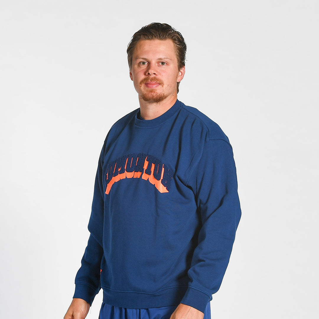 Edmonton Oilers Sport Design Sweden Blue Drop Shadow Relaxed Crewneck Sweatshirt