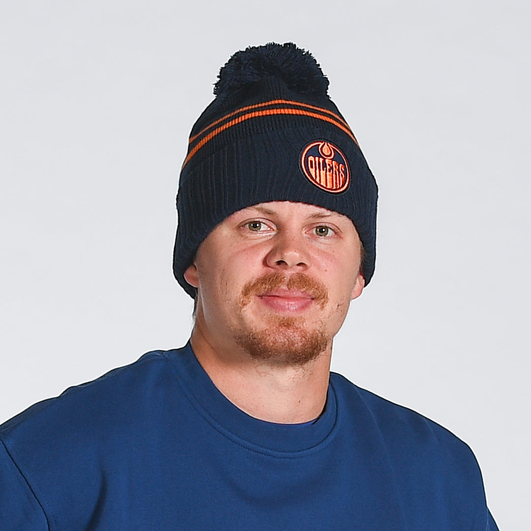 Edmonton Oilers Sport Design Sweden Navy Striped Toque w/Pom
