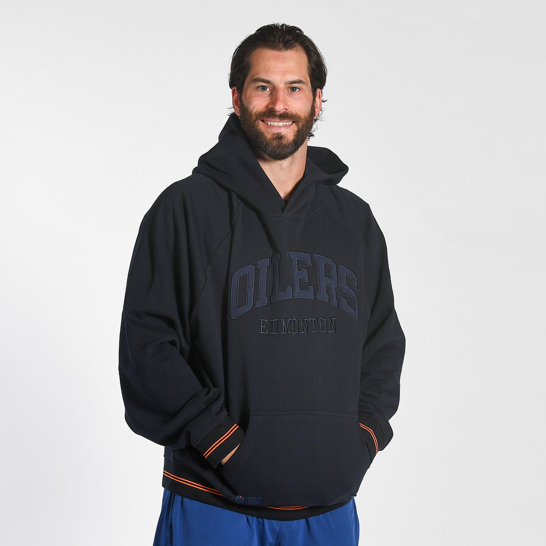 Edmonton Oilers Sport Design Sweden Oversized Corduroy Wordmark Navy Hoodie