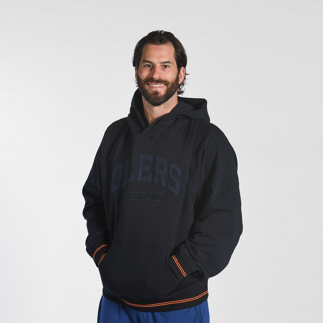 Edmonton Oilers Sport Design Sweden Oversized Corduroy Wordmark Navy Hoodie