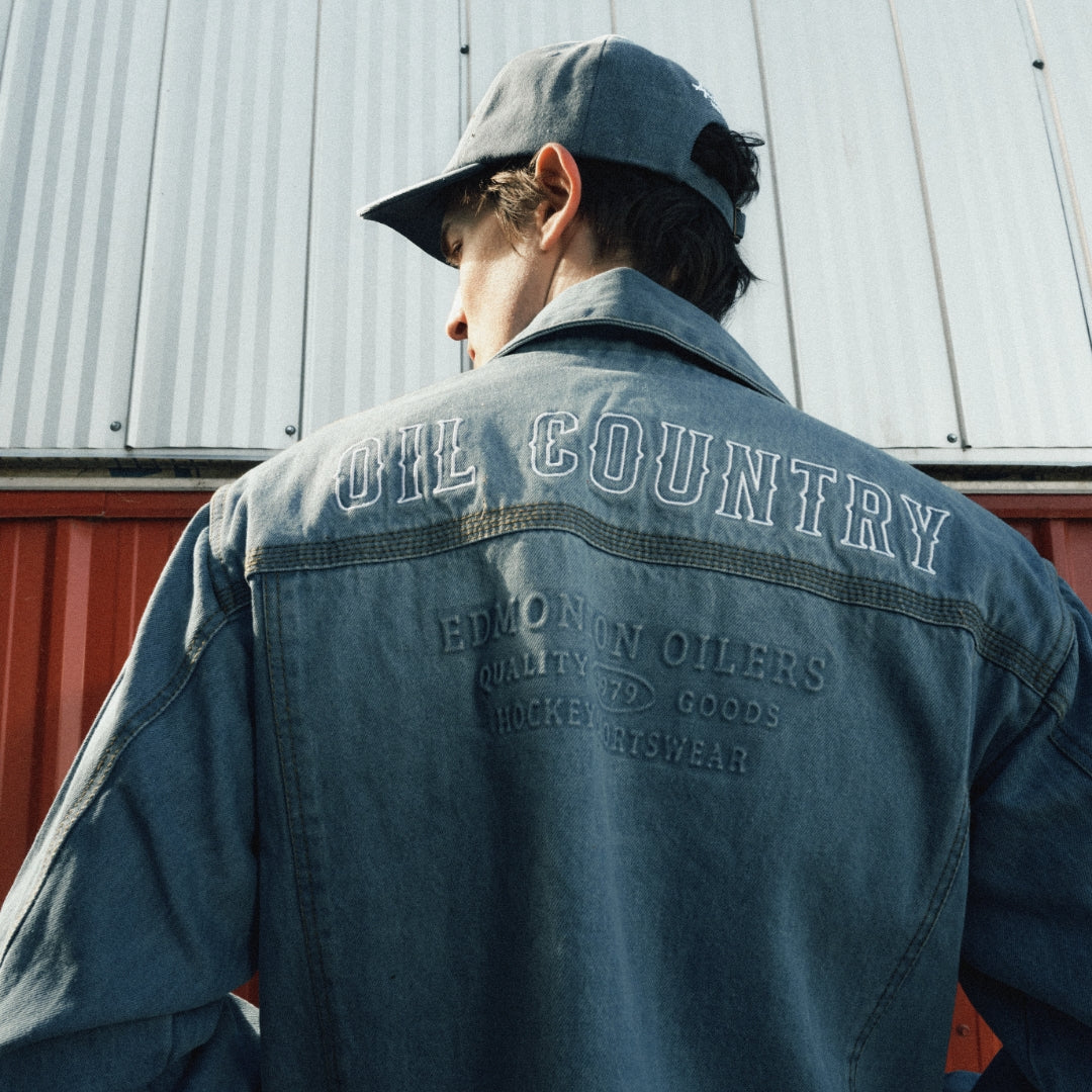 Edmonton Oilers Unisex Sports Club Atelier by Lauren McDavid Blue Denim Jacket