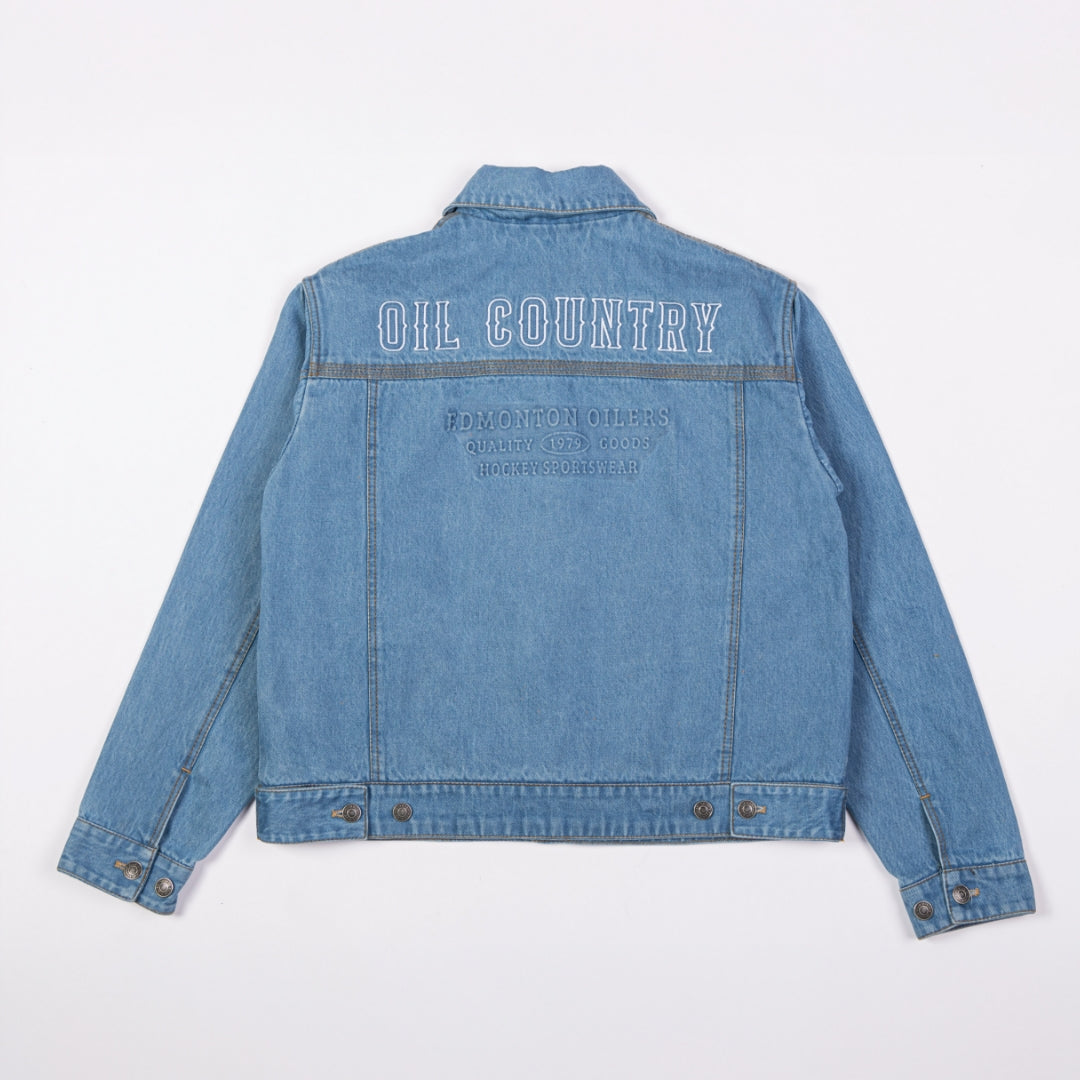 Edmonton Oilers Unisex Sports Club Atelier by Lauren McDavid Blue Denim Jacket