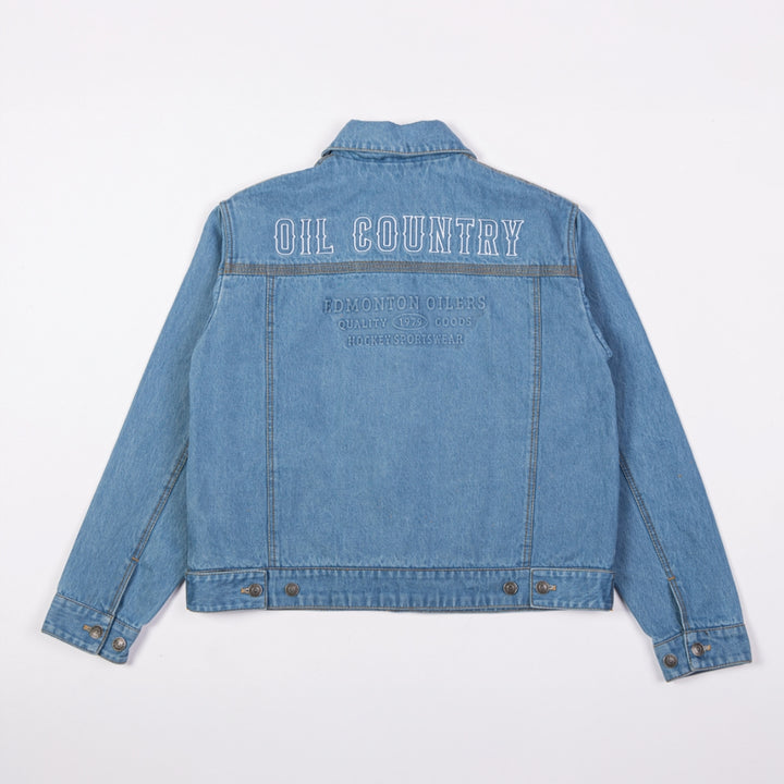 Edmonton Oilers Unisex Sports Club Atelier by Lauren McDavid Blue Denim Jacket