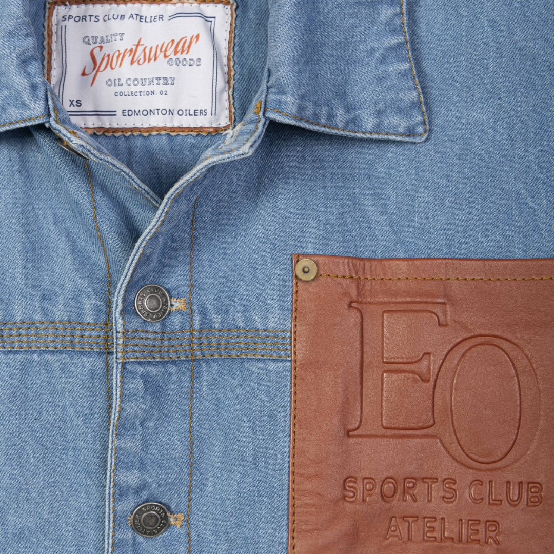 Edmonton Oilers Unisex Sports Club Atelier by Lauren McDavid Blue Denim Jacket