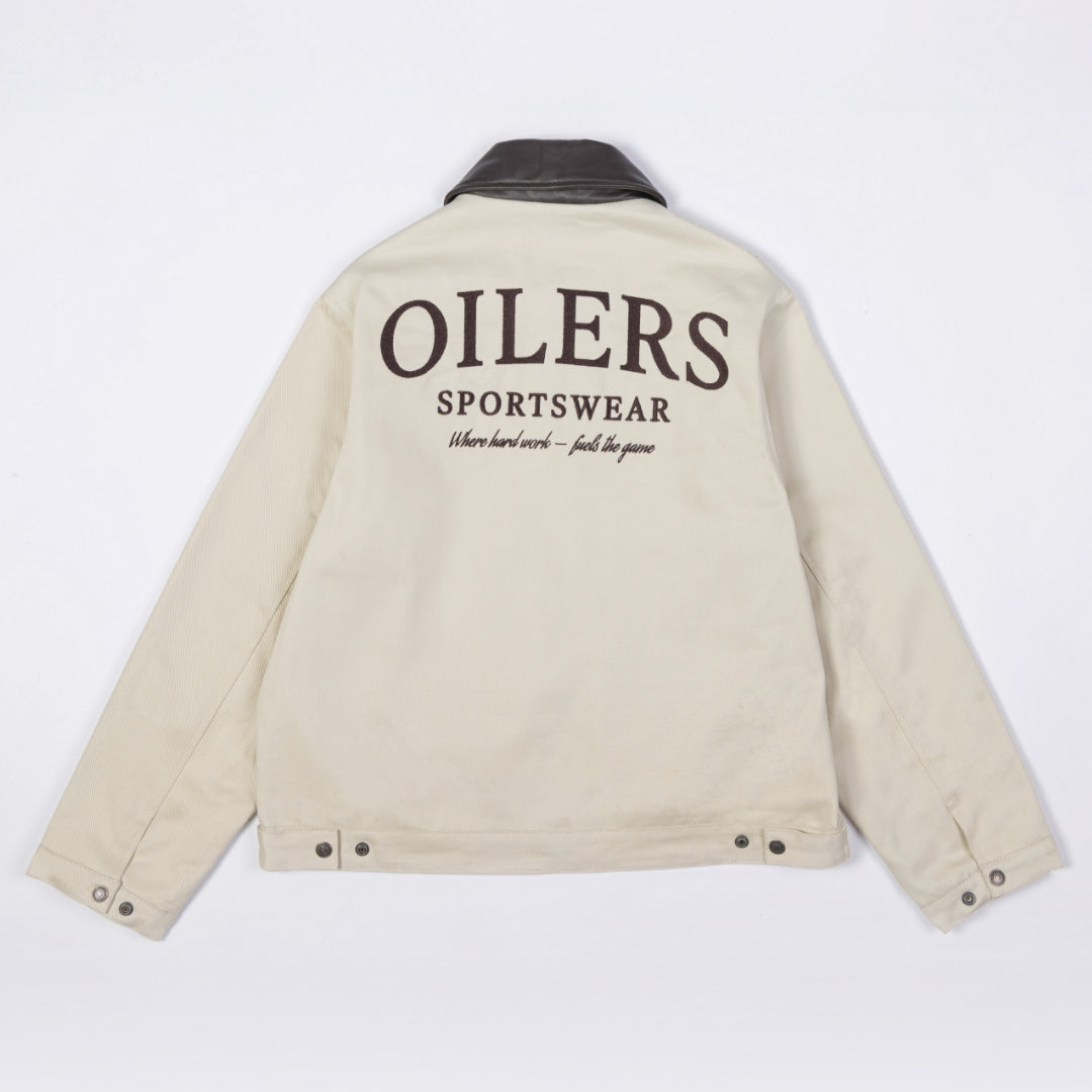Edmonton Oilers Unisex Sports Club Atelier by Lauren McDavid Cream Canvas Utilitarian Jacket