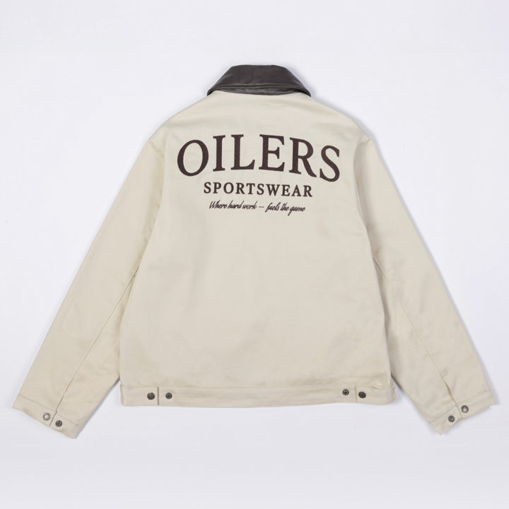 Edmonton Oilers Unisex Sports Club Atelier by Lauren McDavid Cream Canvas Utilitarian Jacket