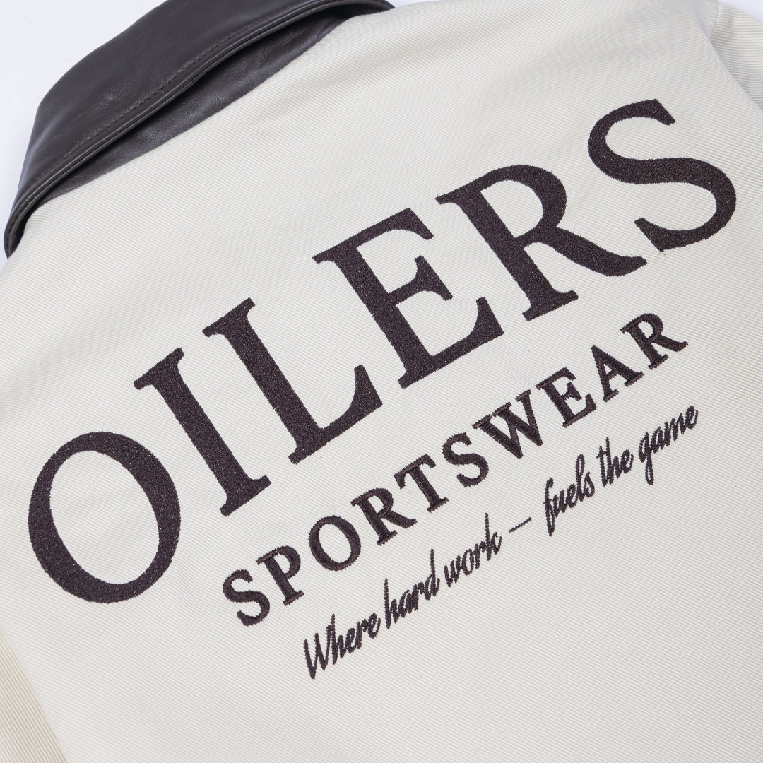Edmonton Oilers Unisex Sports Club Atelier by Lauren McDavid Cream Canvas Utilitarian Jacket