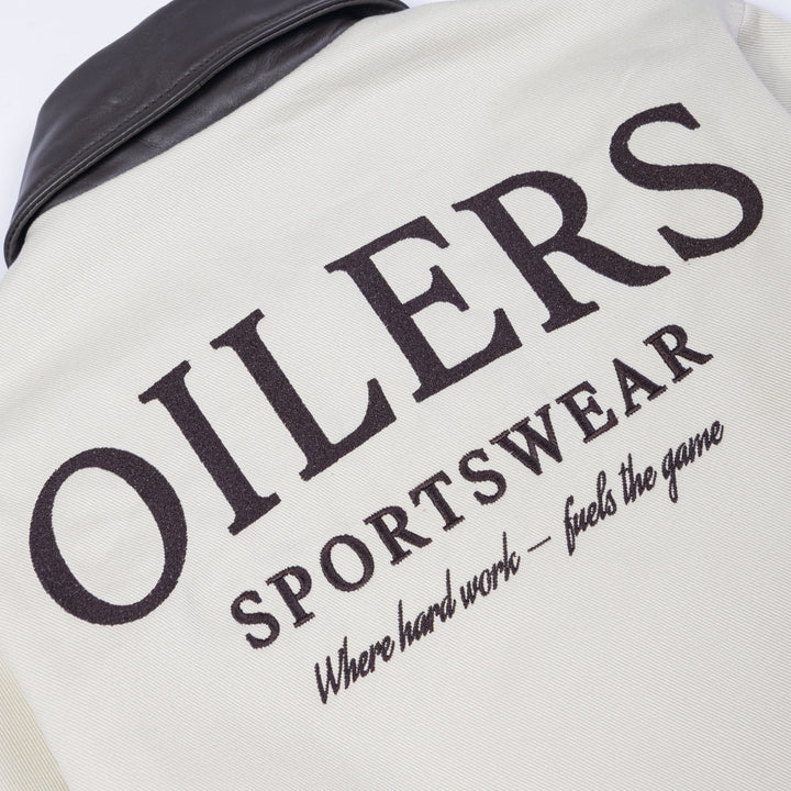 Edmonton Oilers Unisex Sports Club Atelier by Lauren McDavid Cream Canvas Utilitarian Jacket