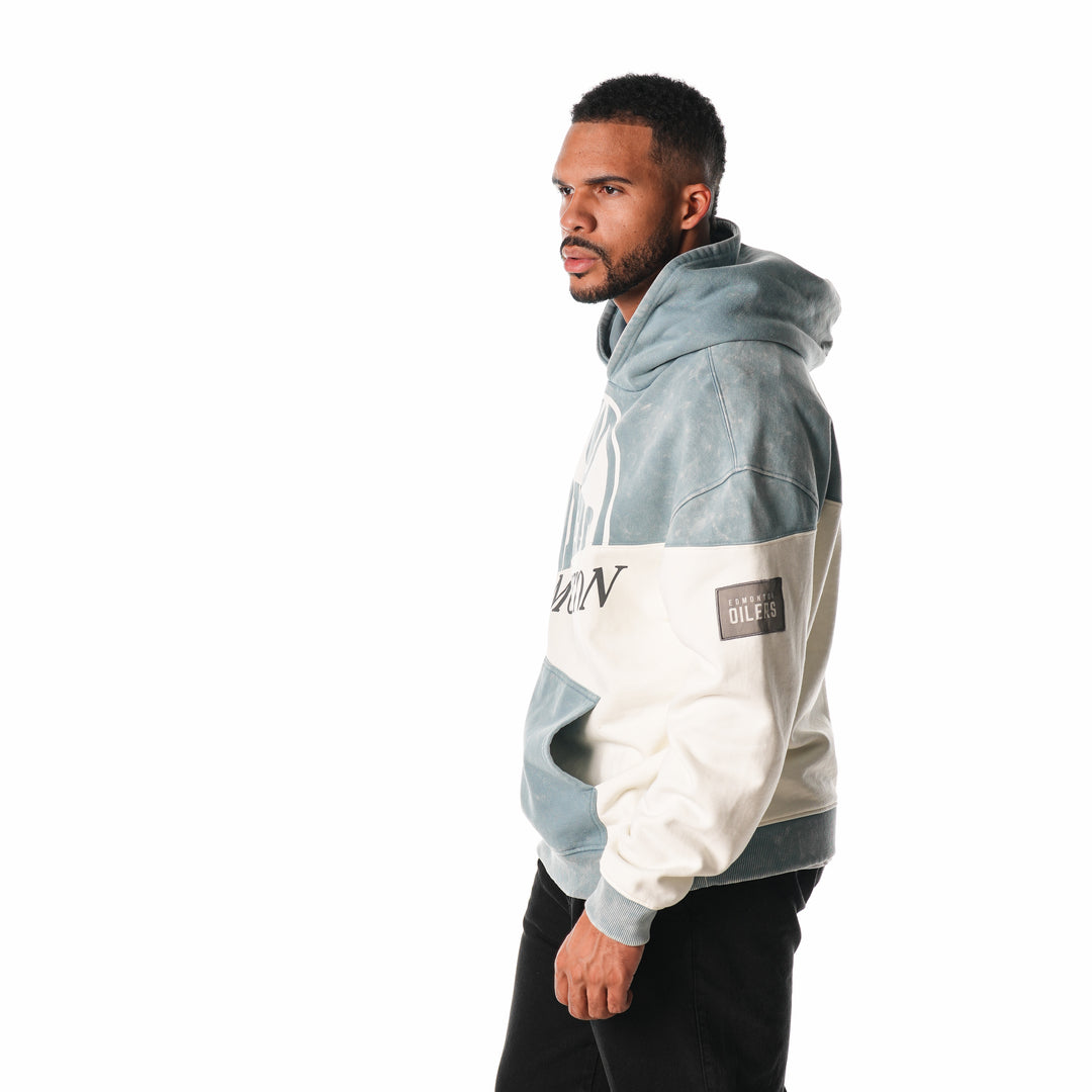 Edmonton Oilers Unisex The Wild Collective Blue & Cream Split Vintage Wash Hoodie