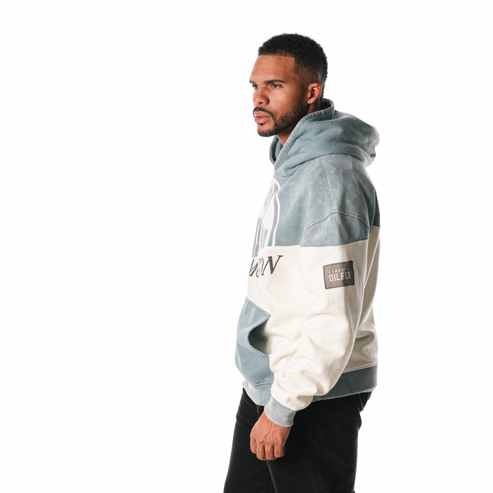 Edmonton Oilers Unisex The Wild Collective Blue & Cream Split Vintage Wash Hoodie