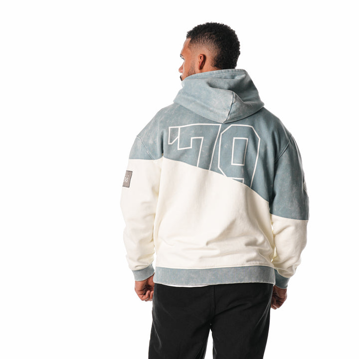 Edmonton Oilers Unisex The Wild Collective Blue & Cream Split Vintage Wash Hoodie