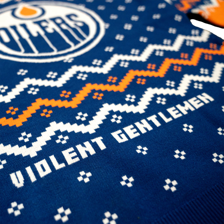 Edmonton Oilers Violent Gentlemen 2024 Christmas Holiday Blue Sweater