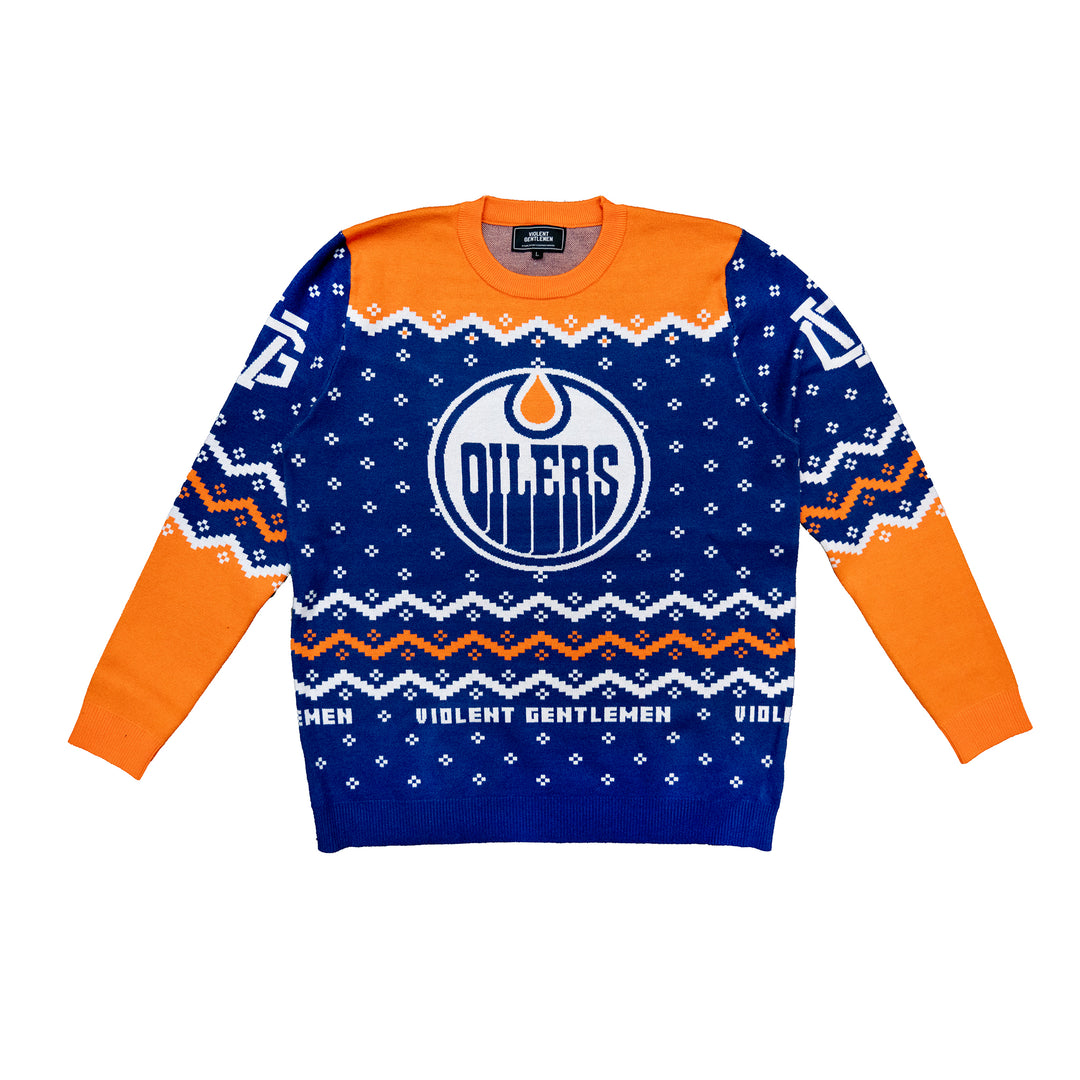 Edmonton Oilers Violent Gentlemen 2024 Christmas Holiday Blue Sweater