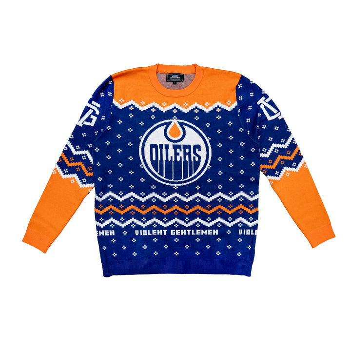 Edmonton Oilers Violent Gentlemen 2024 Christmas Holiday Blue Sweater
