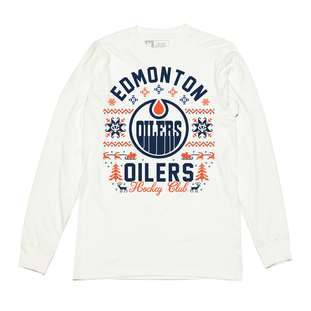 Edmonton Oilers Violent Gentlemen 2024 Christmas Holiday White Long Sleeve T-Shirt
