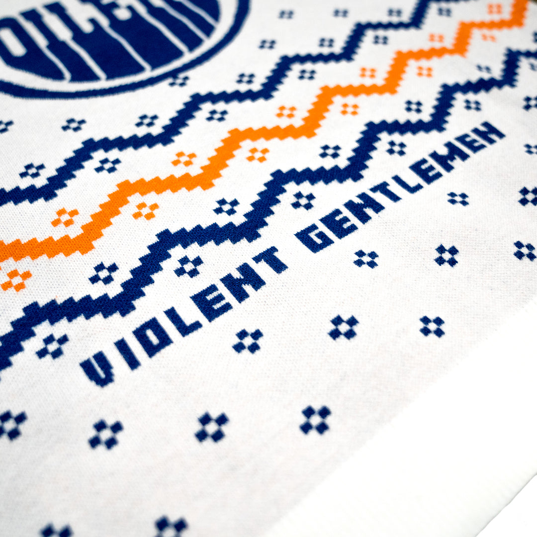 Edmonton Oilers Violent Gentlemen 2024 Christmas Holiday White Sweater