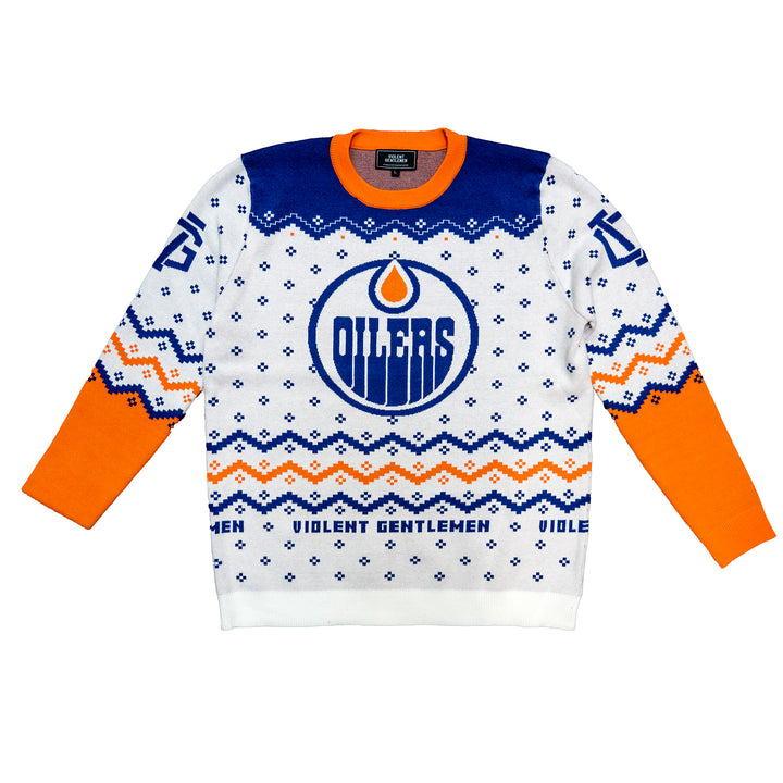 Edmonton Oilers Violent Gentlemen 2024 Christmas Holiday White Sweater